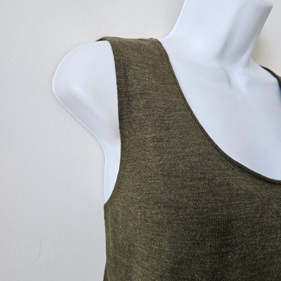 NWT EILEEN FISHER Cyprus Green Fine Merino Wool Jersey U-Neck Shell Top Medium - Picture 4 of 8
